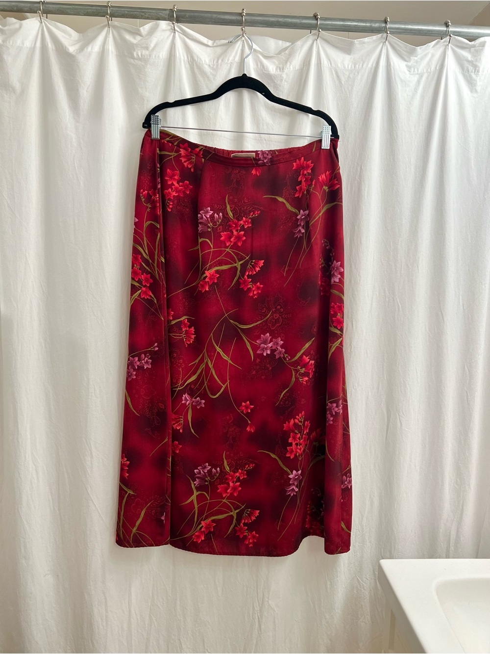 Red Floral A-Line Maxi Skirt